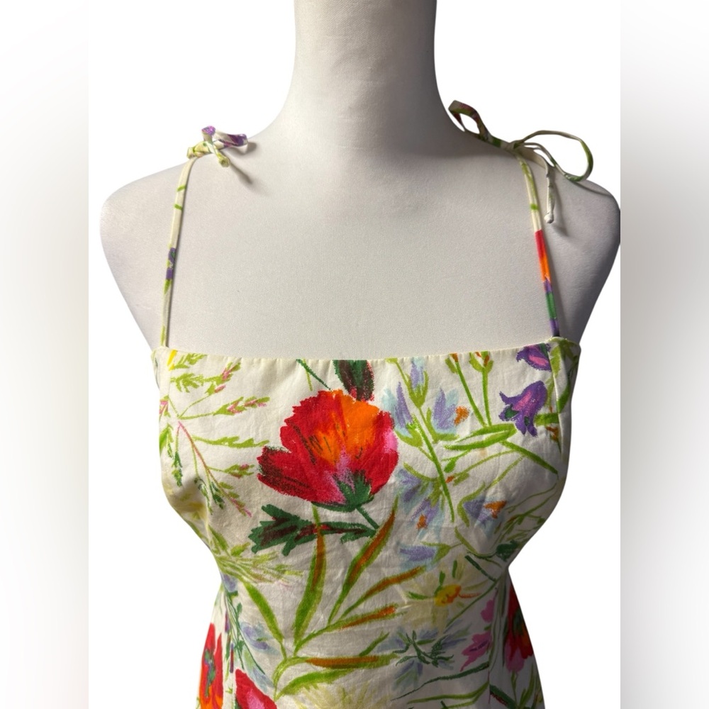 Vintage David Meister Spring Floral Ruffle Hem Sun Mini Dress Spaghetti Strap 6 - Picture 3 of 12